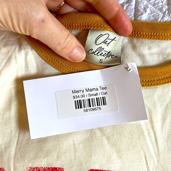 Merry Mama yellow ringer tee, size S - Picture 4 of 5